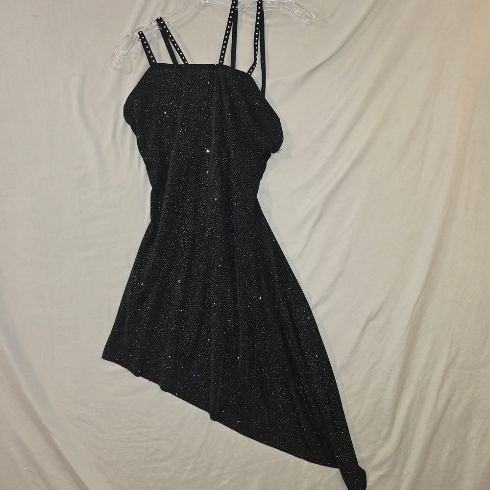 Weissman Costume Dress MA Womens Black Glitter Rhinestone Asymmetrical Dance